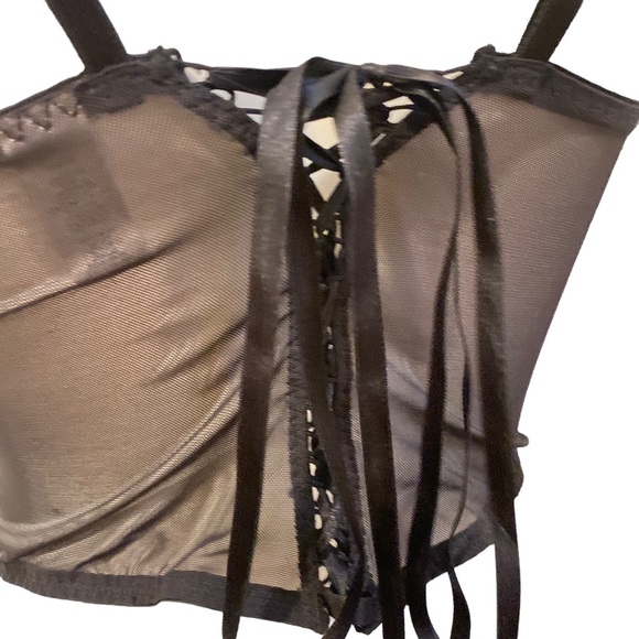 NWT DELICATES Black and Pink Lace Up Bustier, size 36B - Picture 10 of 12
